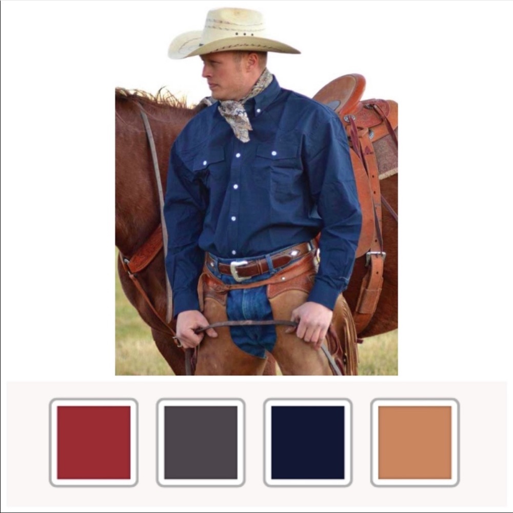 Wyoming Traders Long Sleeve Twill Western Shirt Navy Blue Size Small